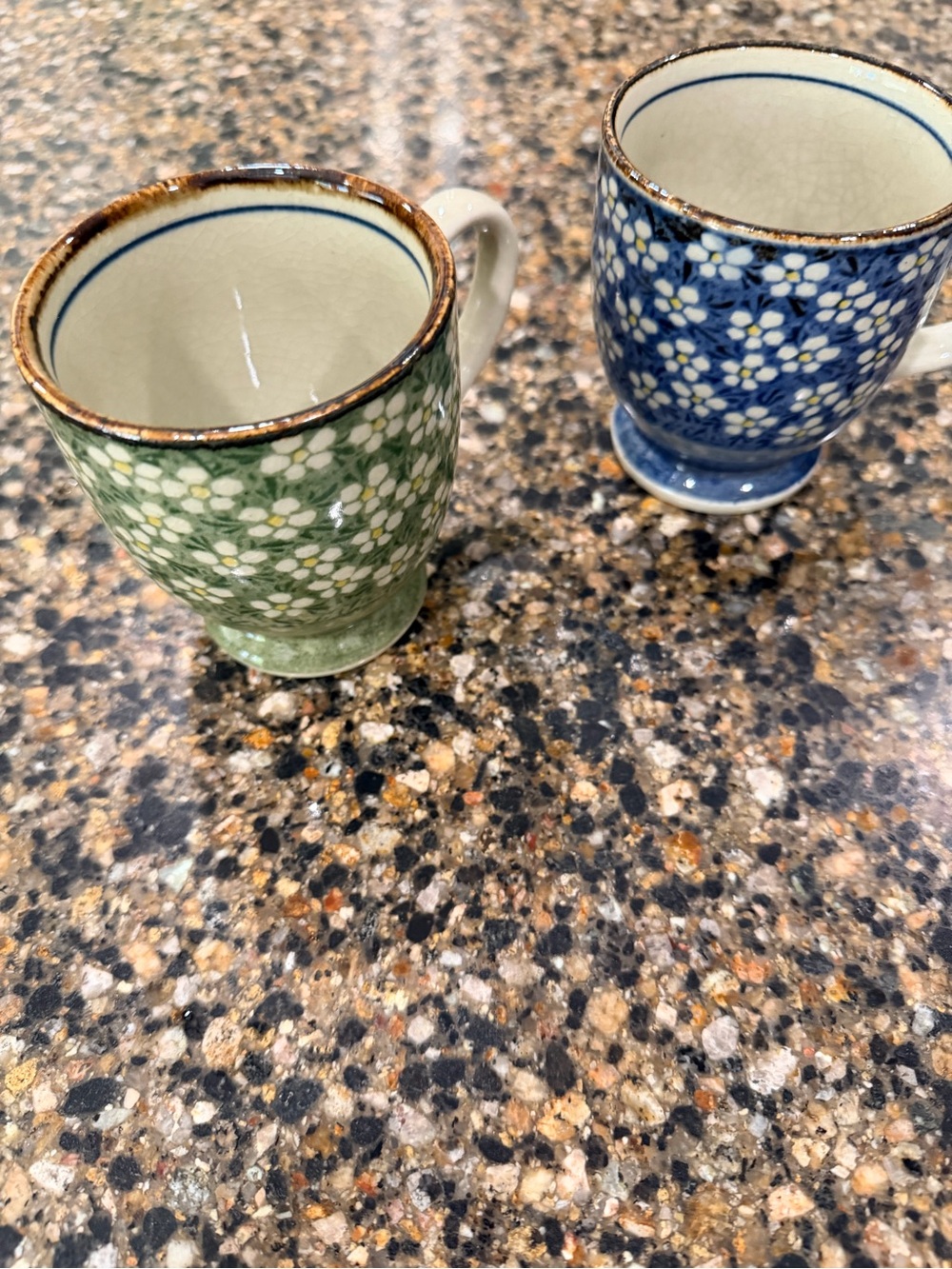 Floral Ceramic Espresso Mugs - Green & Blue Set